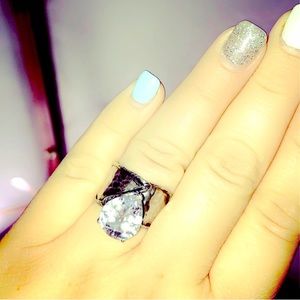 Size 11 Bohemian Solid Sterling Silver Ring with Hugh CZ stone. Made in Israel